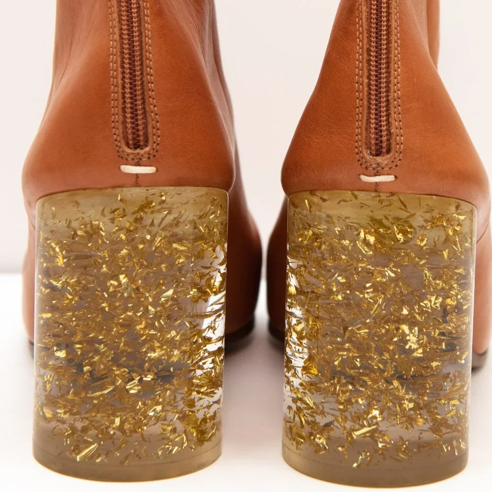 Maison Margiela Ankle Bootie Cylindrical Heel Boots Gold Leaf Lucite Size 39 - Picture 4 of 15
